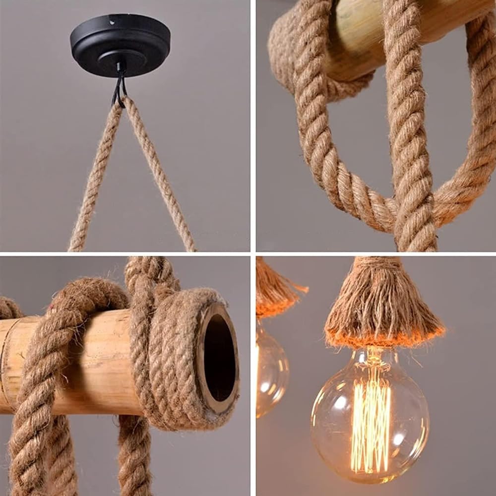Corda de cânhamo natural vintage industrial 6 cabeças pingente de