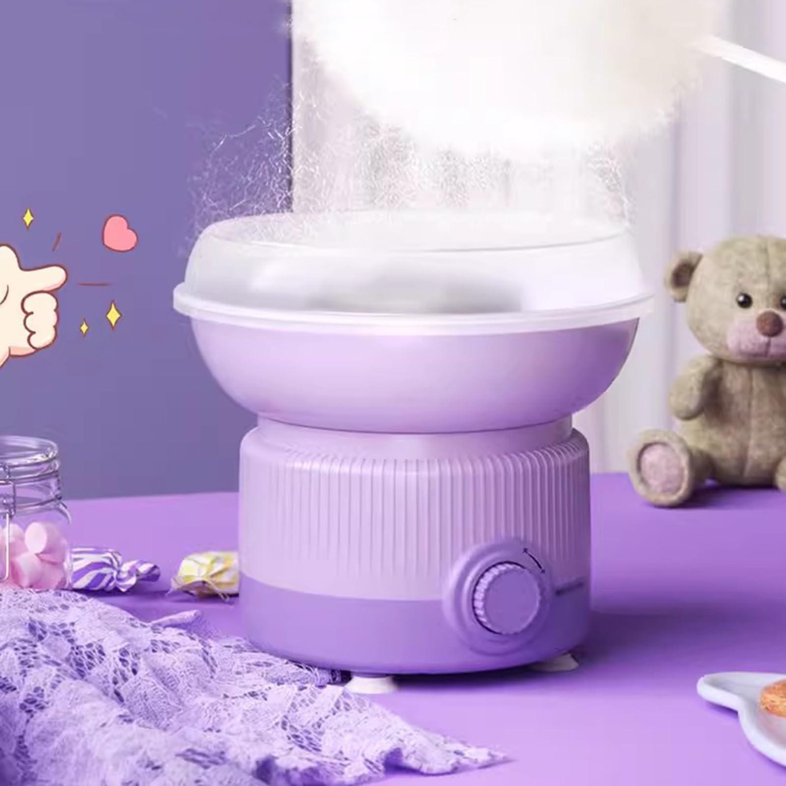 Maquina Algodón Azúcar Máquina de algodón de azúcar for el hogar, Mini máquina de algodón de azúcar completamente automática, máquina de algodón de azúcar de colores Máquina Algodón Caramelo(Purple)