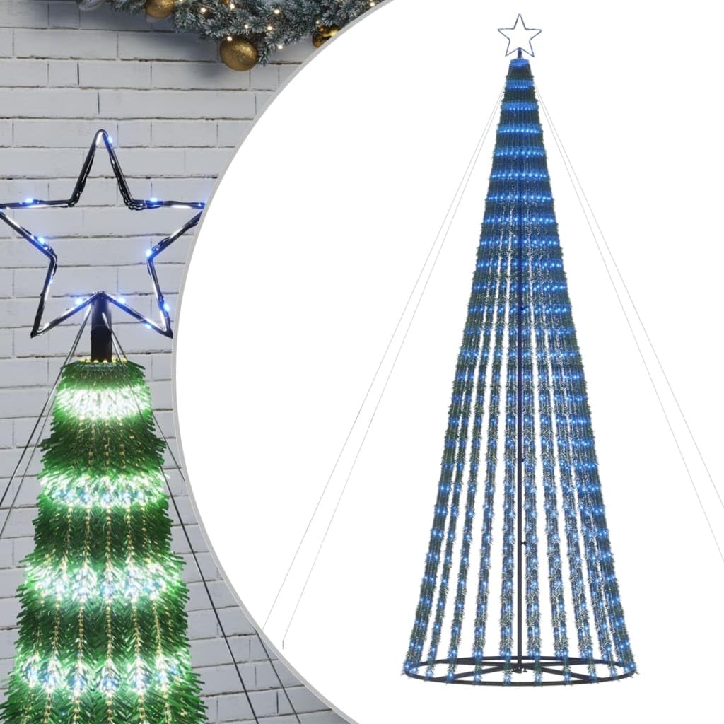 Choinka LED 300 cm, niebieska, 688 świateł, 8 trybów, z gwiazdą, do użytku wewnątrz i na zewnątrz, sztuczna choinka z igłami, energooszczędna