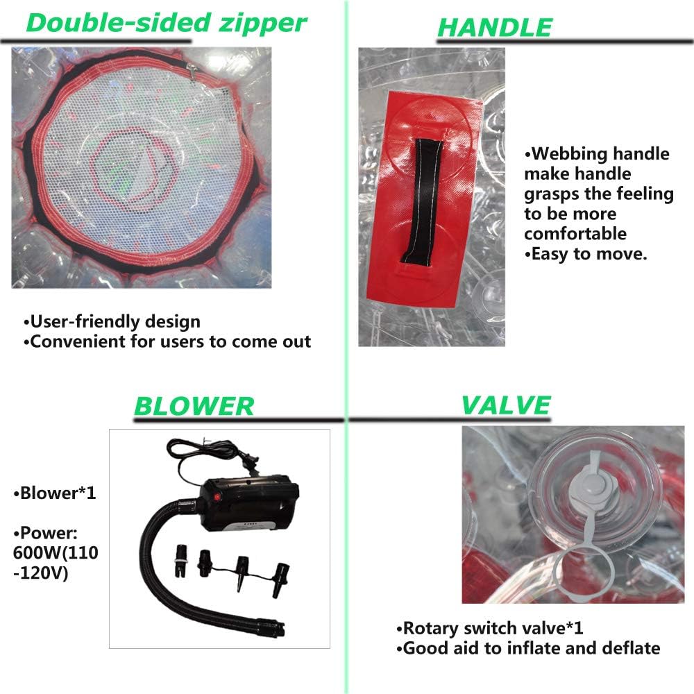 "Human Hamster Ball Kids 2.5M/8.2ft Human Bubble Ball Clear Inflatable Get Inside Zip Up for Outdoor Grass, Backyard"