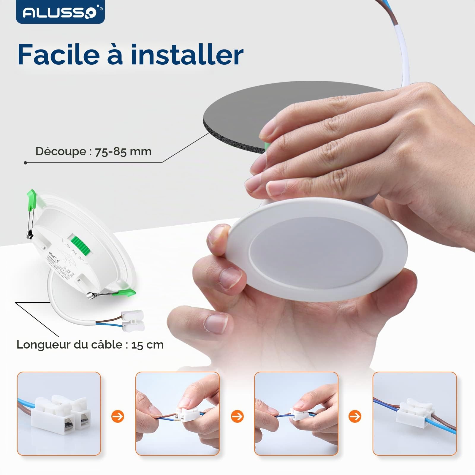 ALUSSO LED Spot Encastrable 5W IP65 Dimmable 3CCT 75-85mm Lot de 6 | 400 Lumen Blanc Chaud 3000K Blanc Neutre 4000K Blanc Froid 6500K, 230V éclairage Plafond Encastré Pour Salle de Bain, Cuisine