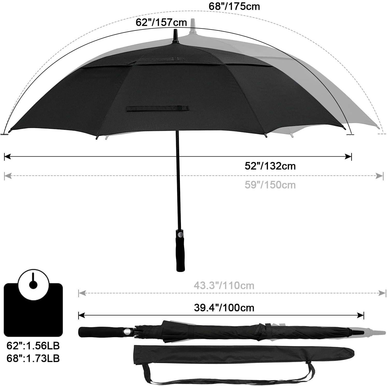 review Prospo Golf Umbrella 62 inch Large Auto-Open Windproof Oversized Umbrellas Black & 72 Inch Huge Golf Umbrella Windproof Large Umbrella Navy Blue XL