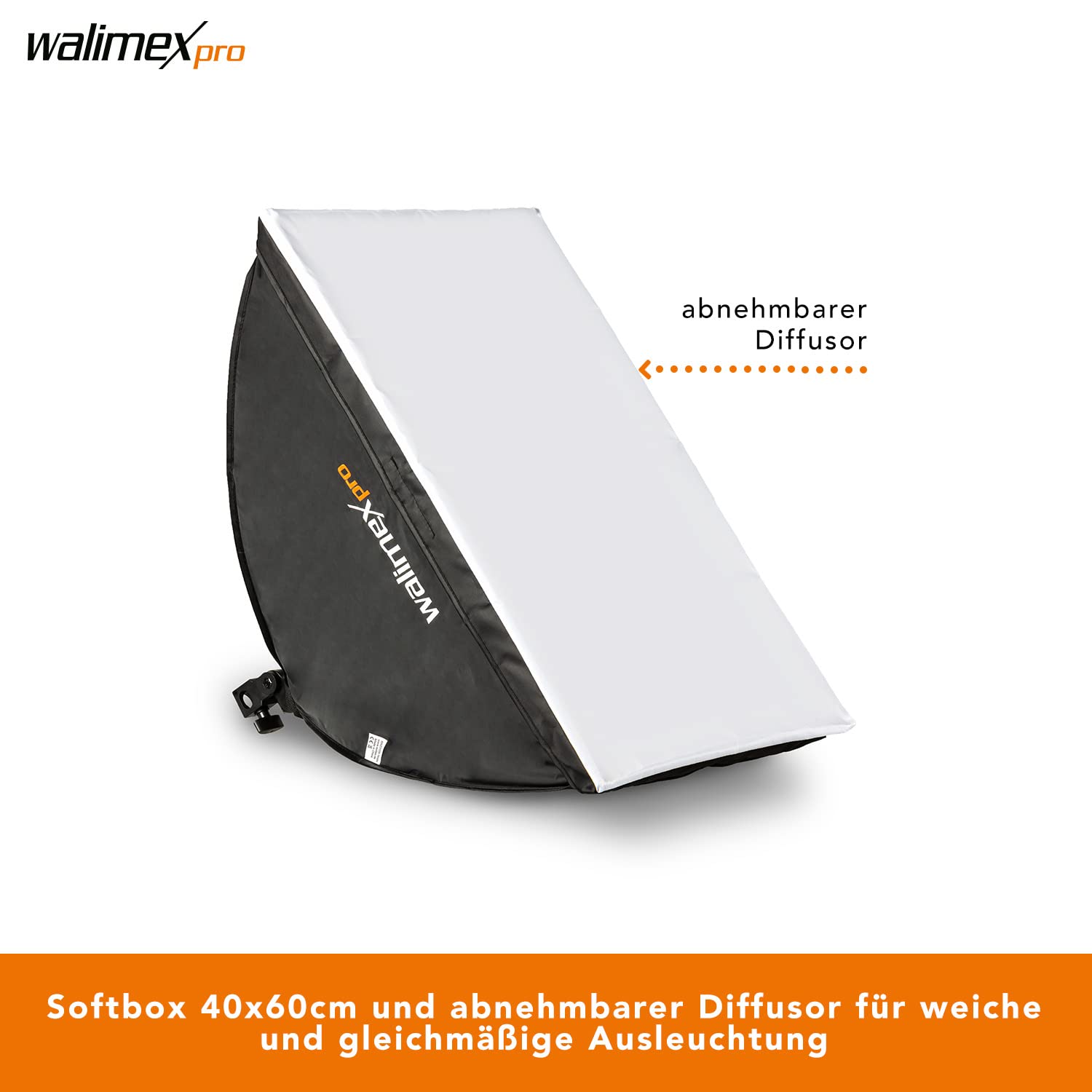 Walimex pro Softbox & Lampenstativ Kit I 40x60cm, 45W Bi Color LED I leistungsstarkes Dauerlicht inkl. Diffusor & Fernbedienung I Farbtemperatur 3.000 – 6.000 K I Für Profi-Fotos & Videos I CRI 95+