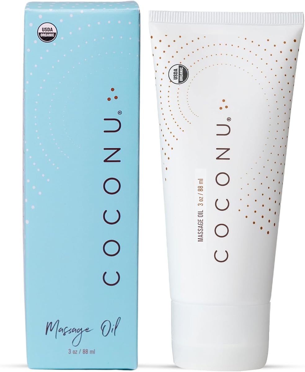 Coconu Organic Coconut Massage Oil for Couples, Edible, Unscented, 3 oz | USDA certified organic, edible body oil, unscented, sensitive skin safe, warming massage oil, date night, made in USA, 3 oz