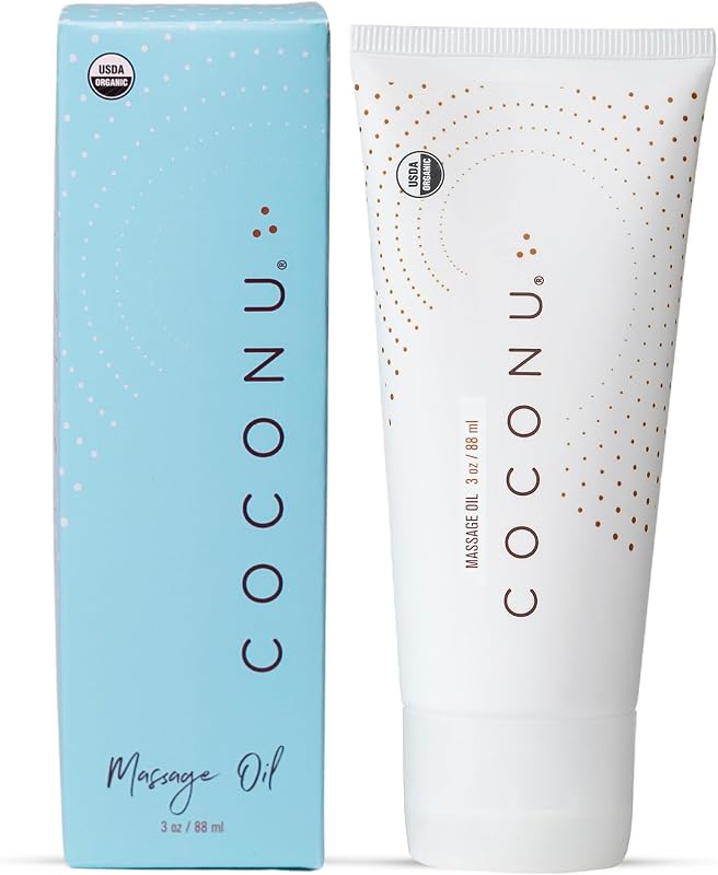 Coconu Organic Coconut Massage Oil for Couples, Edible, Unscented, 3 oz | USDA certified organic, edible body oil, unscented, sensitive skin safe, warming massage oil, date night, made in USA, 3 oz
