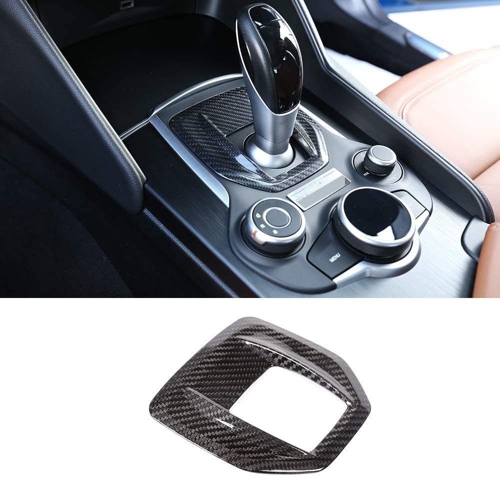 100% Real Carbon Fiber Car Center Console Gear Shift Panel Cover Trim Sticker for Alfa Romeo Giulia Stelvio 2017-2019 (Black, Item 2)