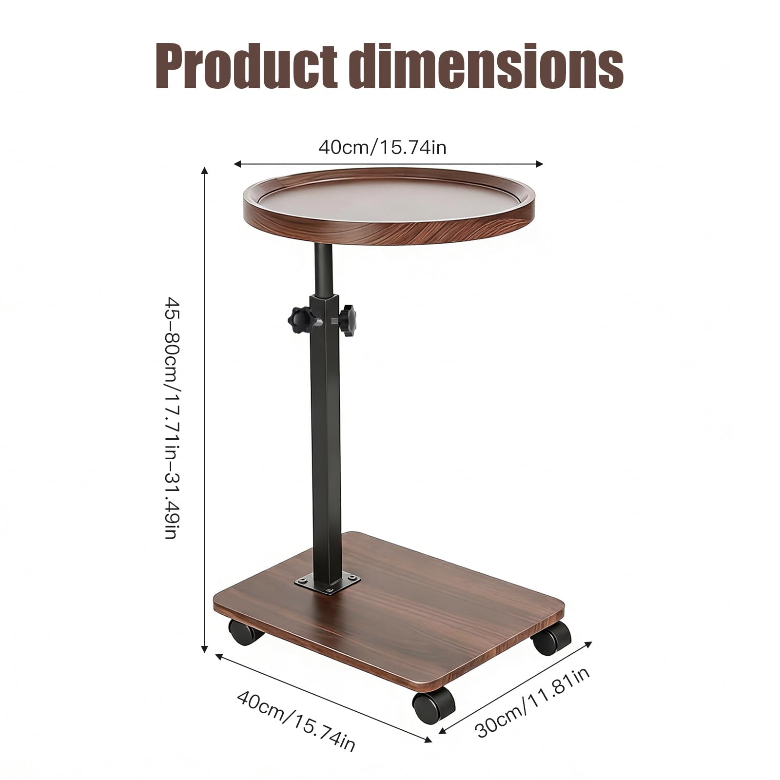 Mesa Auxiliar con Ruedas en Forma de C – Altura Regulable 45-80 cm y Girable 360° – Mesita para Sofá y Cama – Ideal para Salón, Dormitorio y Balcón