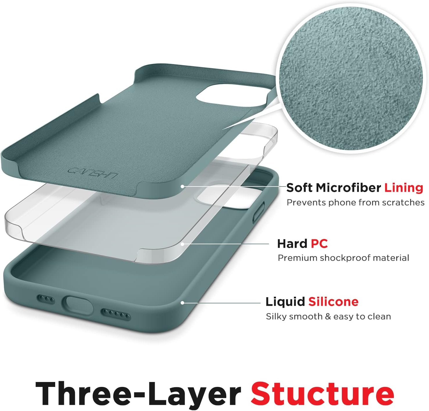 CANSHN Compatible with iPhone 12 Case and iPhone 12 Pro Case 6.1'' 2020, Liquid Silicone Soft Gel Rubber Full Body Protection Shockproof Phone Case Cover - Midnight Green