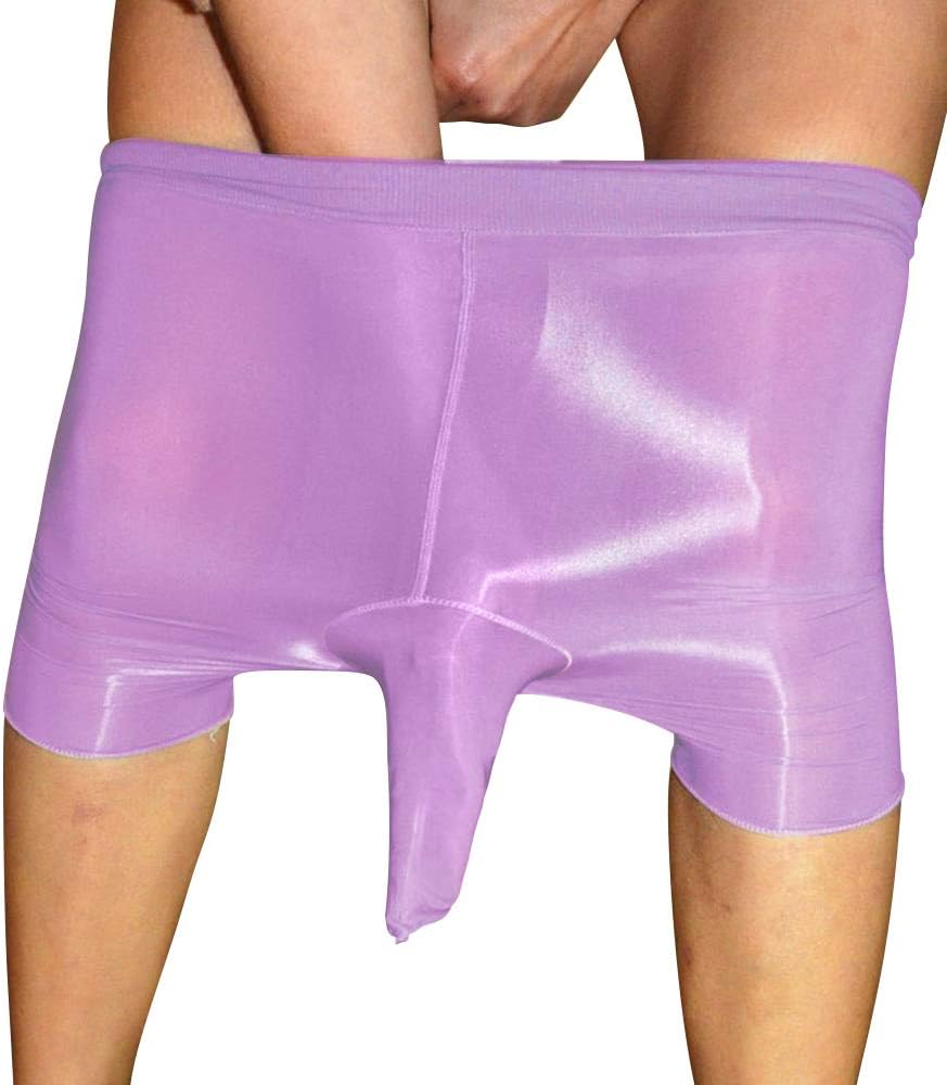 Men's Shiny Boxers Briefs Glossy Nylon Pantyhose Trunks Underwear Sheath Close