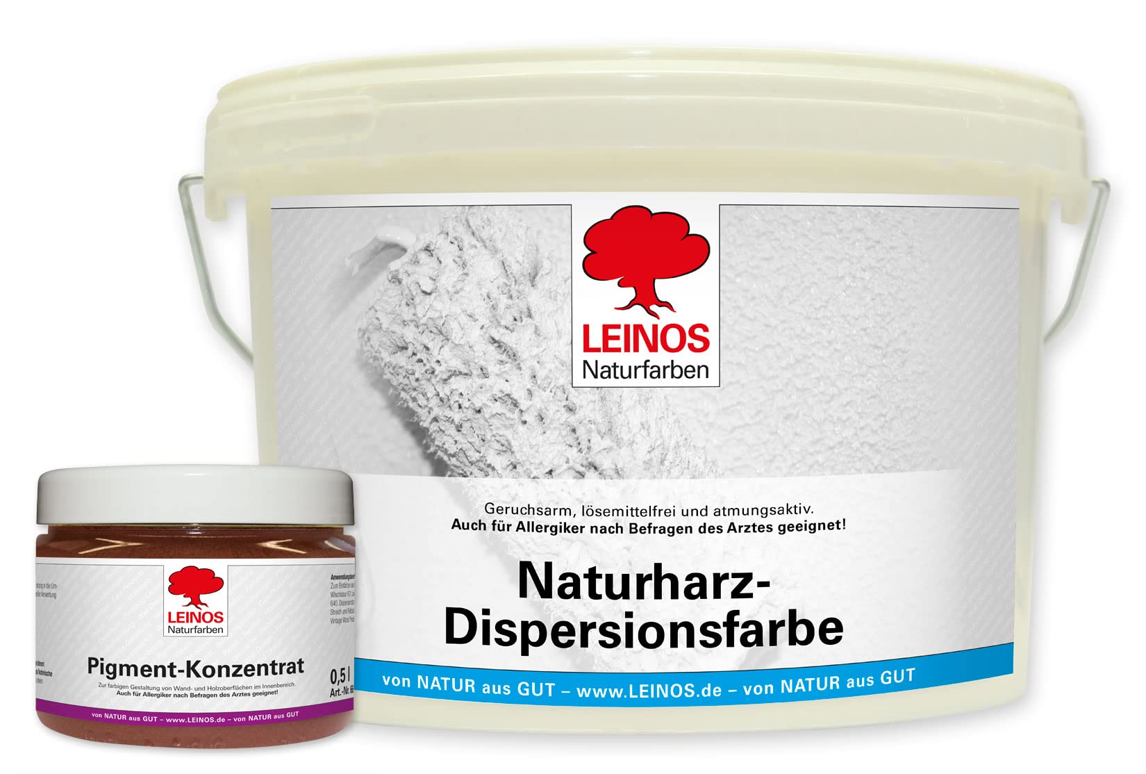 LEINOS Set de pintura para paredes (2,5 l, resina natural de emulsión 660 + 250 ml, pigmento concentrado 668.306), óxido de hierro y caoba
