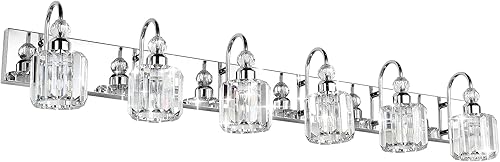 Ralbay 6 luces de cristal de acero inoxidable para tocador de baño, espejo largo, accesorios de iluminación modernos de cristal para baño