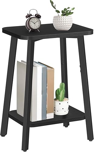 Miniatura 9 de Mesa auxiliar, pequeña mesa auxiliar rectangular con estante de almacenamiento, mesita de noche de 2 niveles, mesa de sofá, mesita de noche para