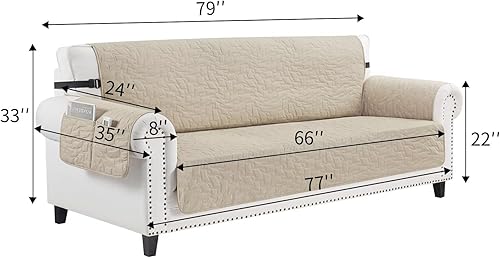 Miniatura 6 de CUCRAF Funda acolchada antideslizante para sofá, resistente al agua, protector de muebles para sofá de 3 cojines, apto para mascotas, funda de sofá