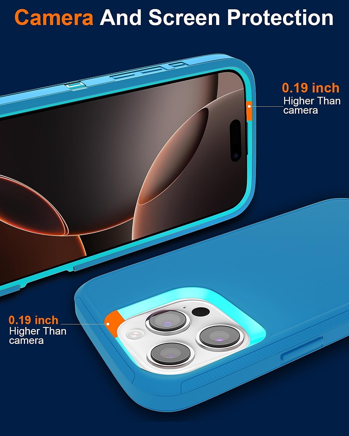 for iPhone 16 Pro Case (6.3"), with 2 Tempered Glass Screen Protector [Heavy Duty Military-Grade Full Body Drop Protection] Shockproof Tough Durable 6.3 Inch(Blue) - Image 5