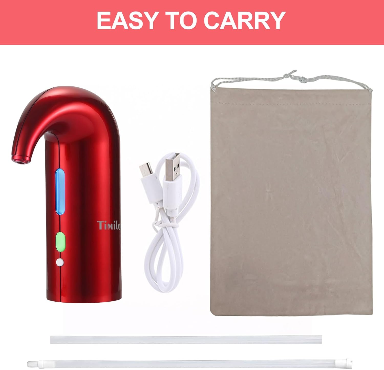 Wine Aerator Electric Pourer Portable One-Touch Wine Decanter Multi-Smart Automatic Filter Wine Dispenser with Red-ray Visible Window & USB Rechargeable for Home, Bar/Travel, Red