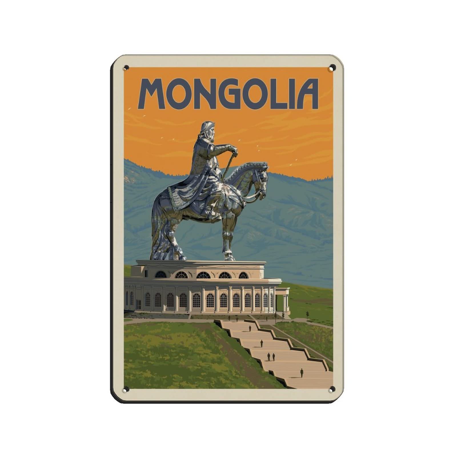 Azolid Vintage Metal Tin Signs Genghis Khan Statue Complex Mongolia Travel Tin Signs Metal Poster Wall Decor Office Cafe Bathroom Badroom 30X20cm