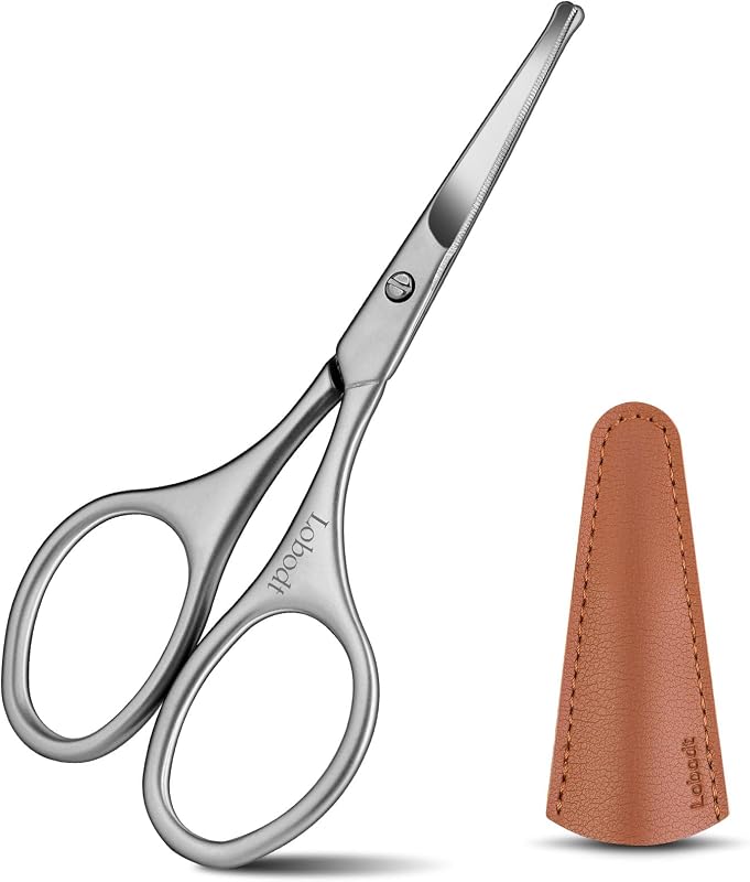 Tesoura para pelos do nariz Lobodt com ponta arredondada, 10,4 cm, acabamento prata fosco