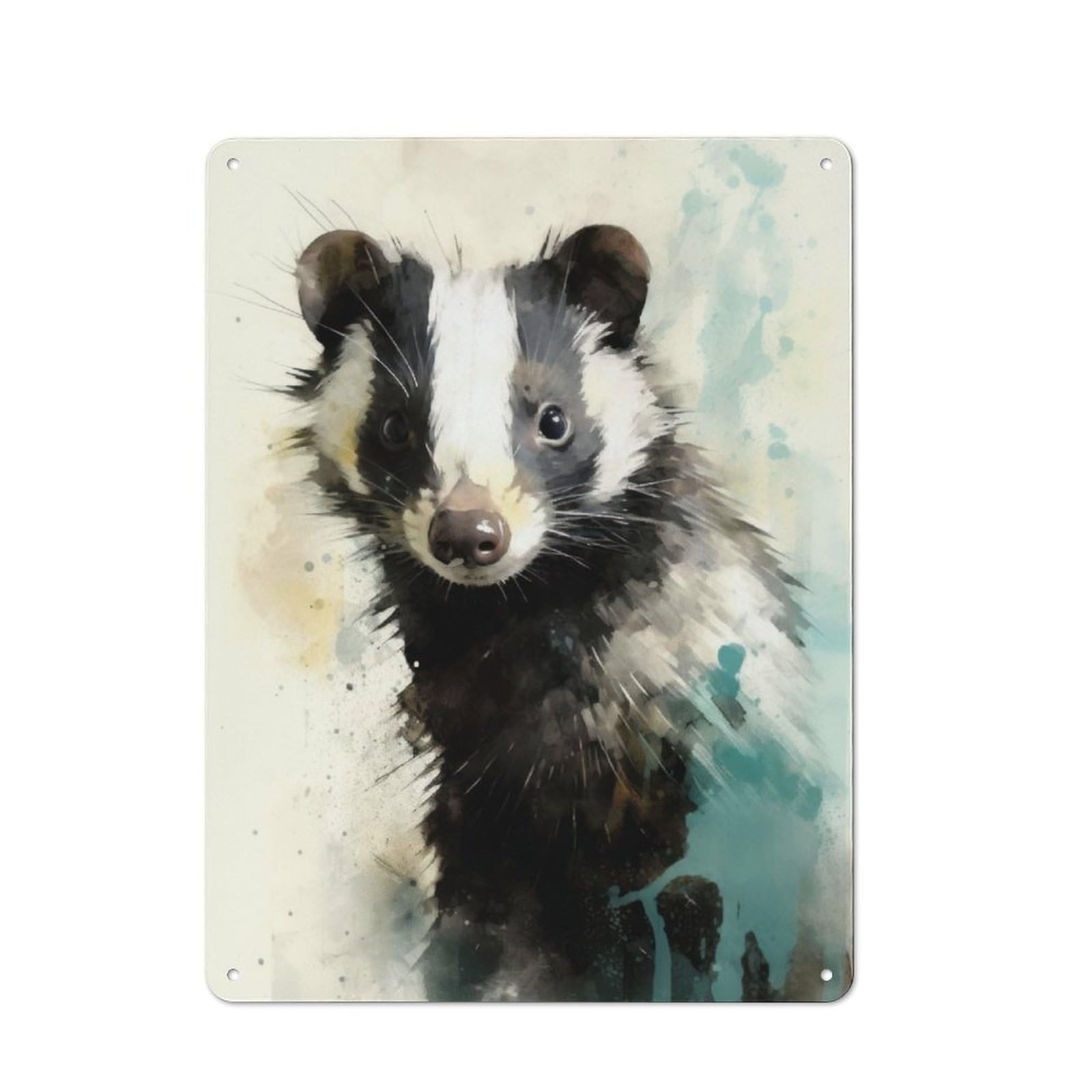 Junmoney Skunk Beauty Watercolor Tin Sign 40X30cm With For Workshop Wall, Vintage Decor, For Metal Sign Collectors, For Garage And Workshop Walls
