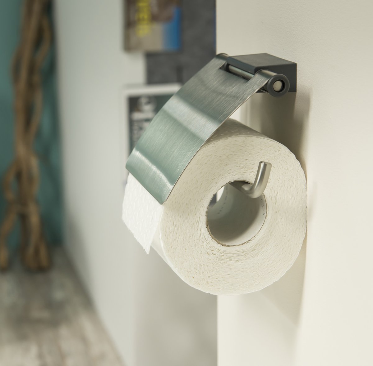 Tiger Cliqit Reserverollenhalter Aus Gebürstetem Edelstahl - Wandhalterung Für Toilettenpapier, Grau