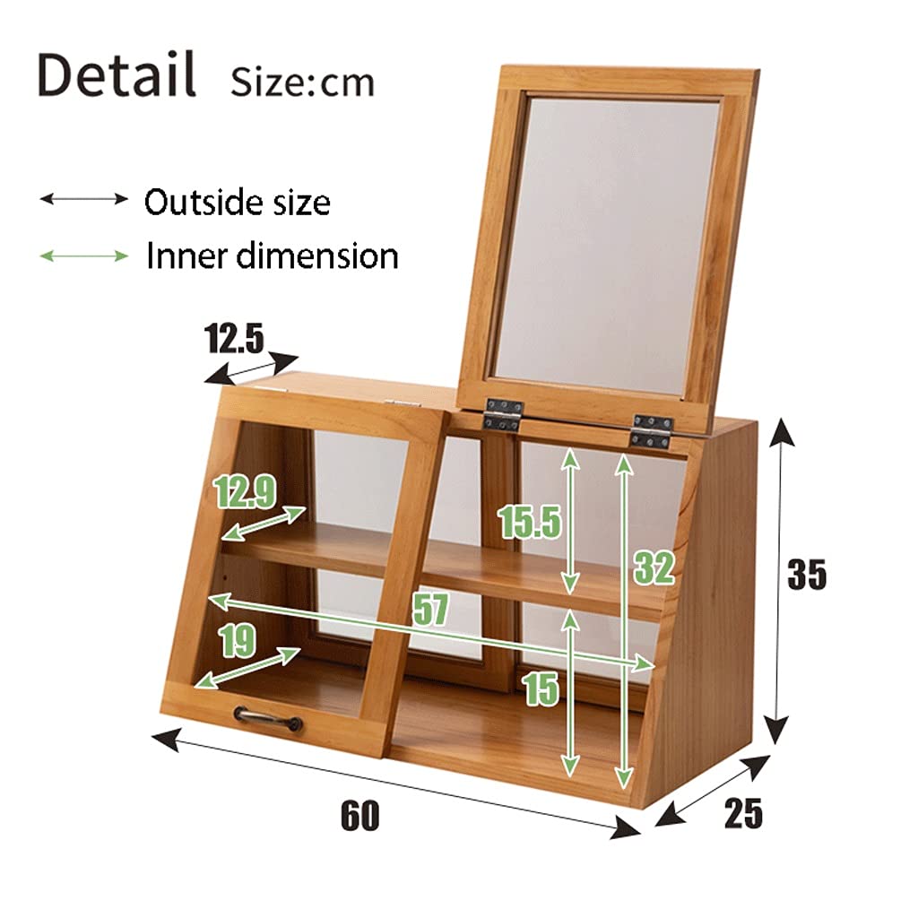 Wooden Display Cabinet, Sideboard 2 Tier Kitchen with Glass Sliding Doors,Countertop Cupboard Household Wine Cabine(Wood Color)