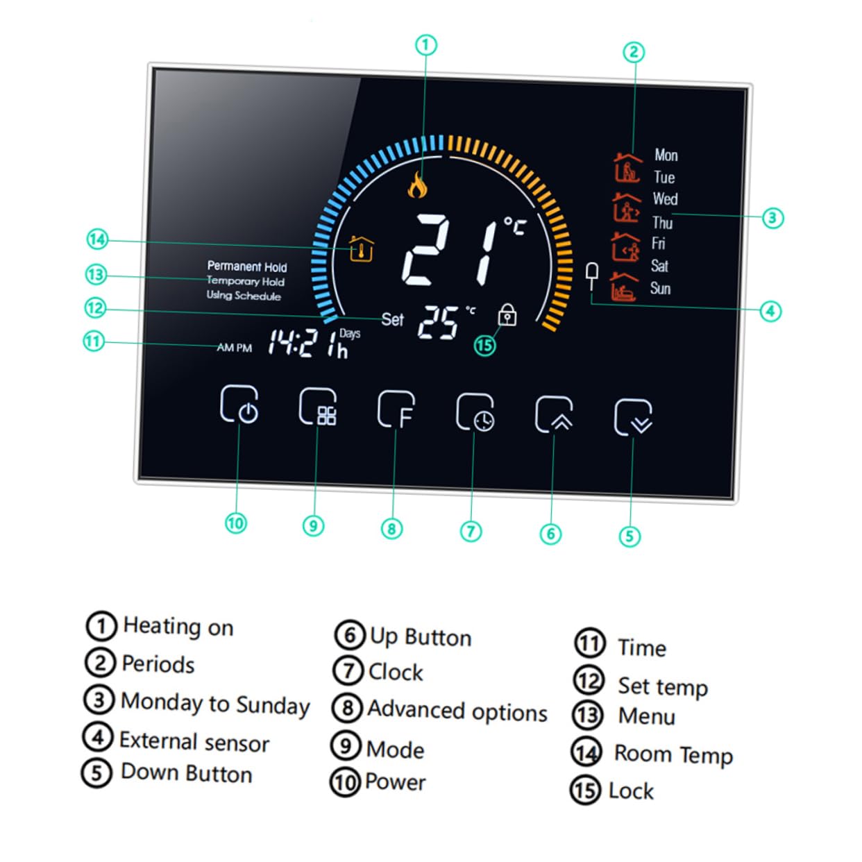 Housoutil Termostato Intelligente per Riscaldamento a Pavimento 8000 Schermo Lcd 4.8 Pollici, Controllo della Temperatura Domestico con Tolleranza ±1°c, Design Moderno e Nero