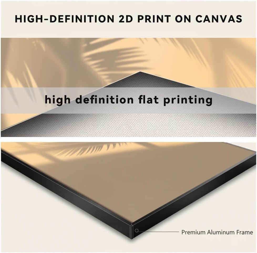 YOOSART Sunny Palm Leaf Shadow Wall Art large metal wall art- Warm Beige Window Light Canvas Print with Black Frame for Living Room, Bedroom, Coastal Decor (M4531, 15.75'x31.5)