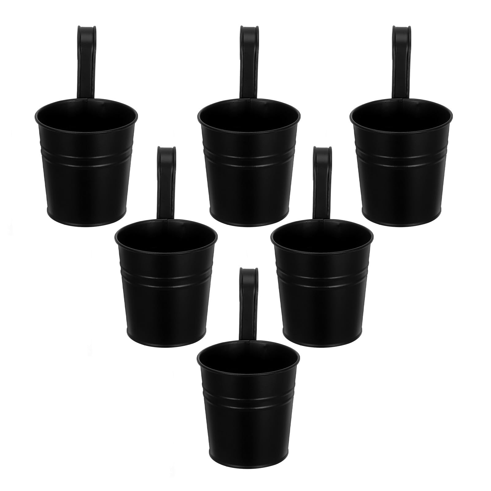 Housoutil Set 6 Pezzi Vasi Sospesi in Ferro Nero Foro Drenante, Facili da Appendere per Piante da Interno ed Esterno, come Portavasi per Balcone e Giardino
