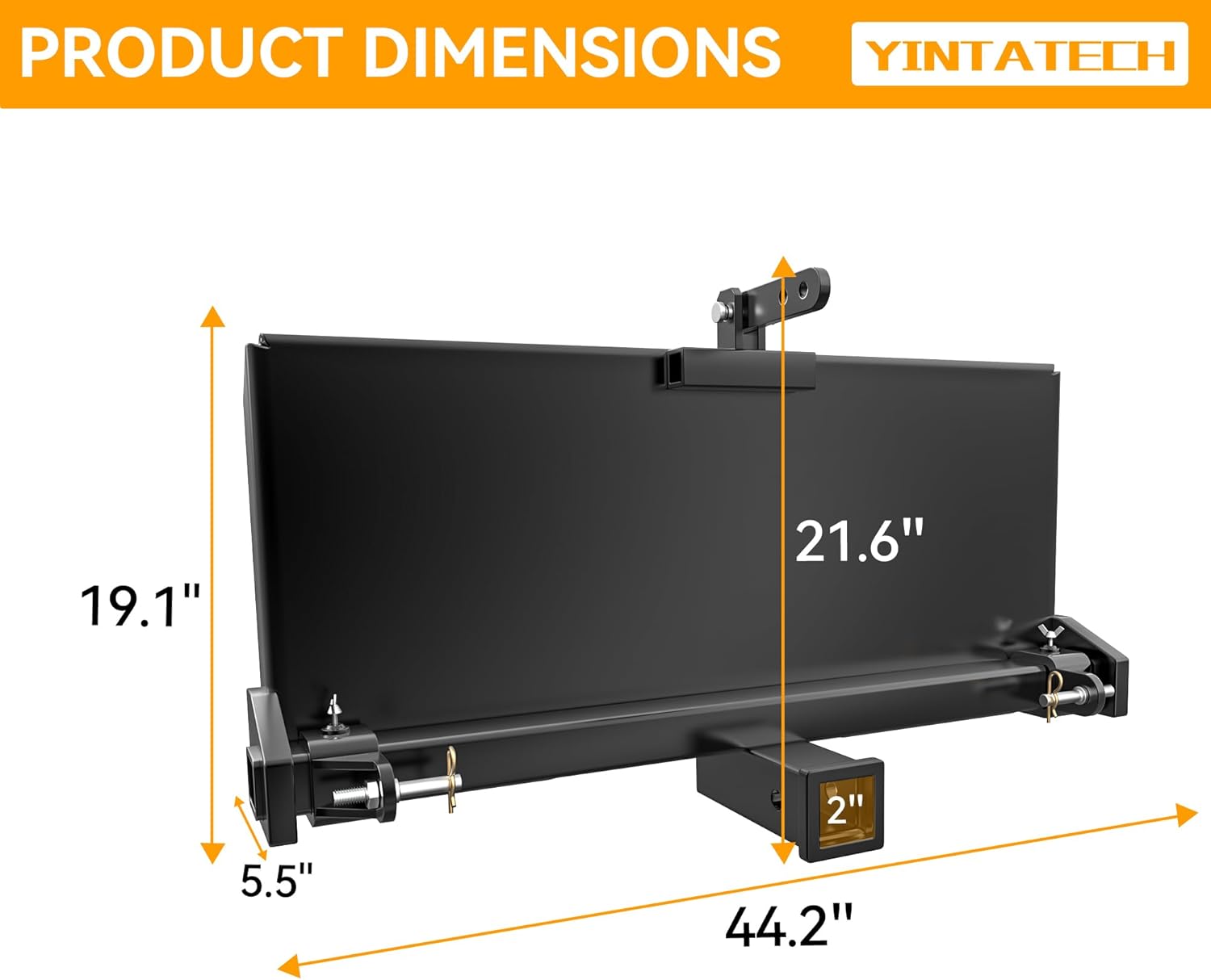 YINTATECH 3 Point Adapter Plate, Universal 5/16" 3 Point Attachment Adapter Skid Steer Plate with 2" Trailer Hitch Receiver, Adjustable Width Lift Arms from 8" to 43" for Tractor Loader