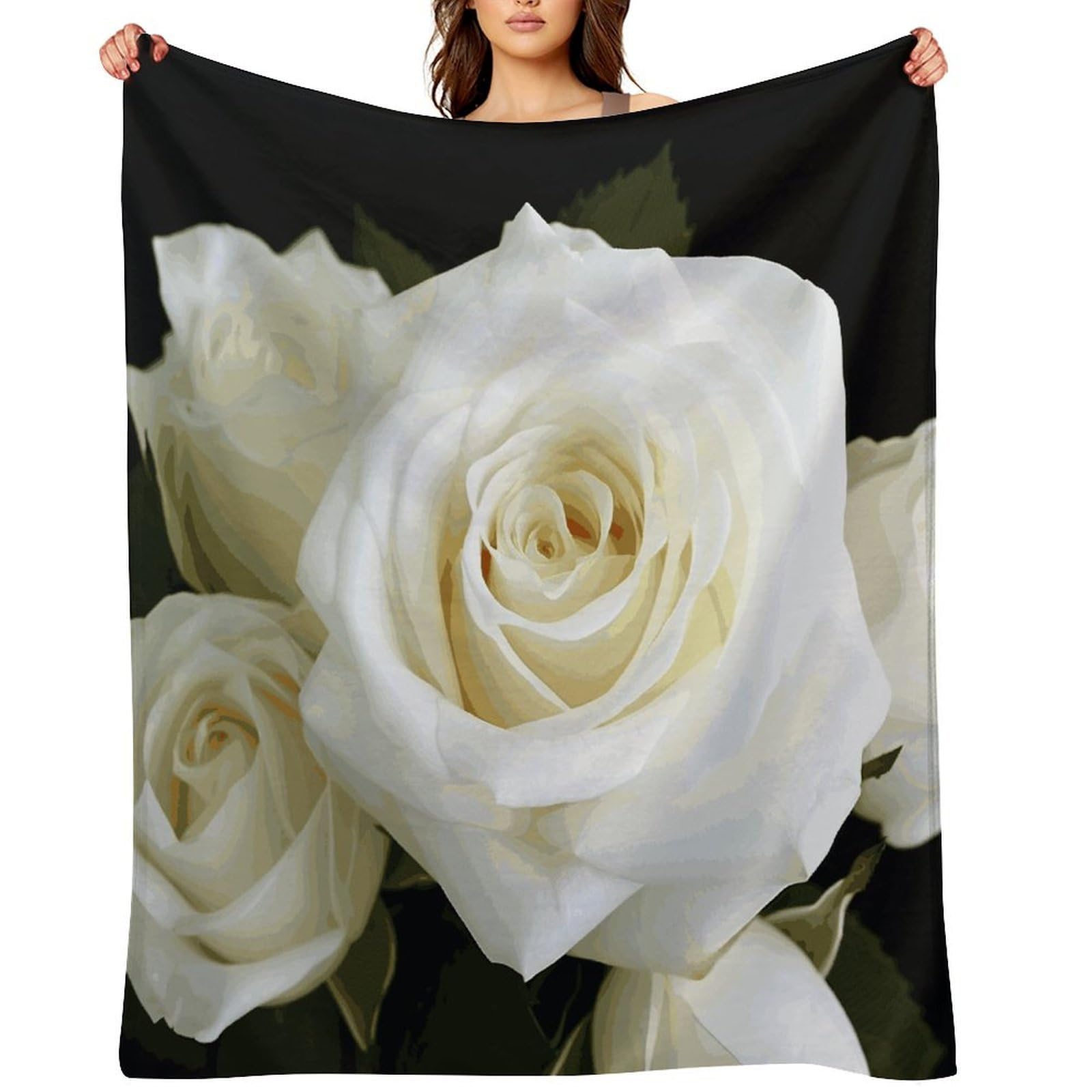White Rose Blankets Flannel Soft Blanket for Couch Warm Cozy Throw Blankets Fashion Bed Blanket Thick Bath Towel Bedspread Tapestry for Home Supplies Gift 40"x50"