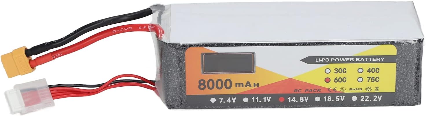 8000mAh LiPo Battery, 14.8V 60C 4S with Plug, RC Racing Car Quadcopter, Suitable for QAV250, H210, LS180, FPV