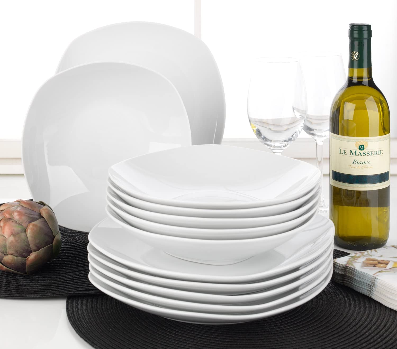 Tafelservice Geschirrset Tafel-Service - 12-tlg. (6 Personen) - Weiß - Porzellan