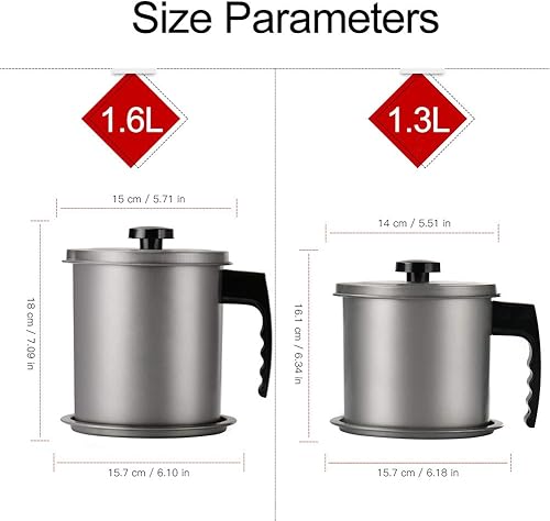 Miniatura 5 de Cambom Contenedor de grasa de tocino con colador, 1.6 L1.7 cuartos (casi 7 tazas llenas) lata de aceite de cocina de hierro con bandeja extraíble