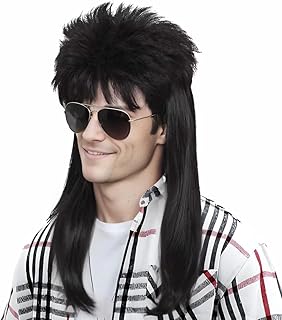 Long Straight Black 80's Mullet Rocker Style Wig for Men
