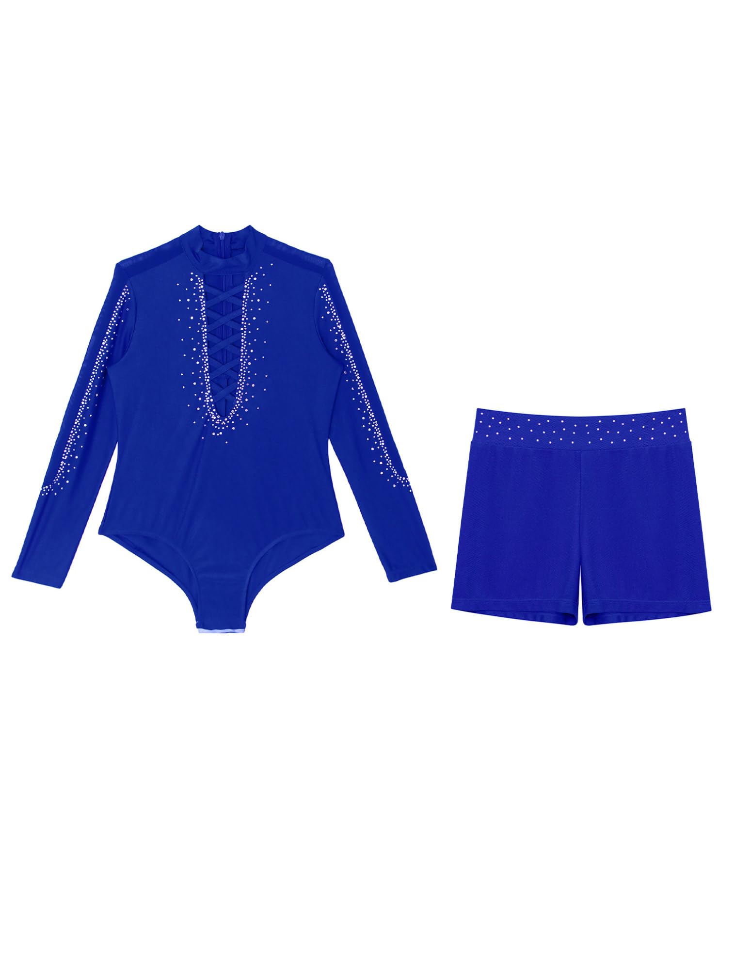 FEESHOW Jungen Turnanzug Langarm Glitzer Gymnastik Trikot Shorts Set Kinder Gymnastikanzug Mit Hose Acrobatic Turnen Tanzbekleidung