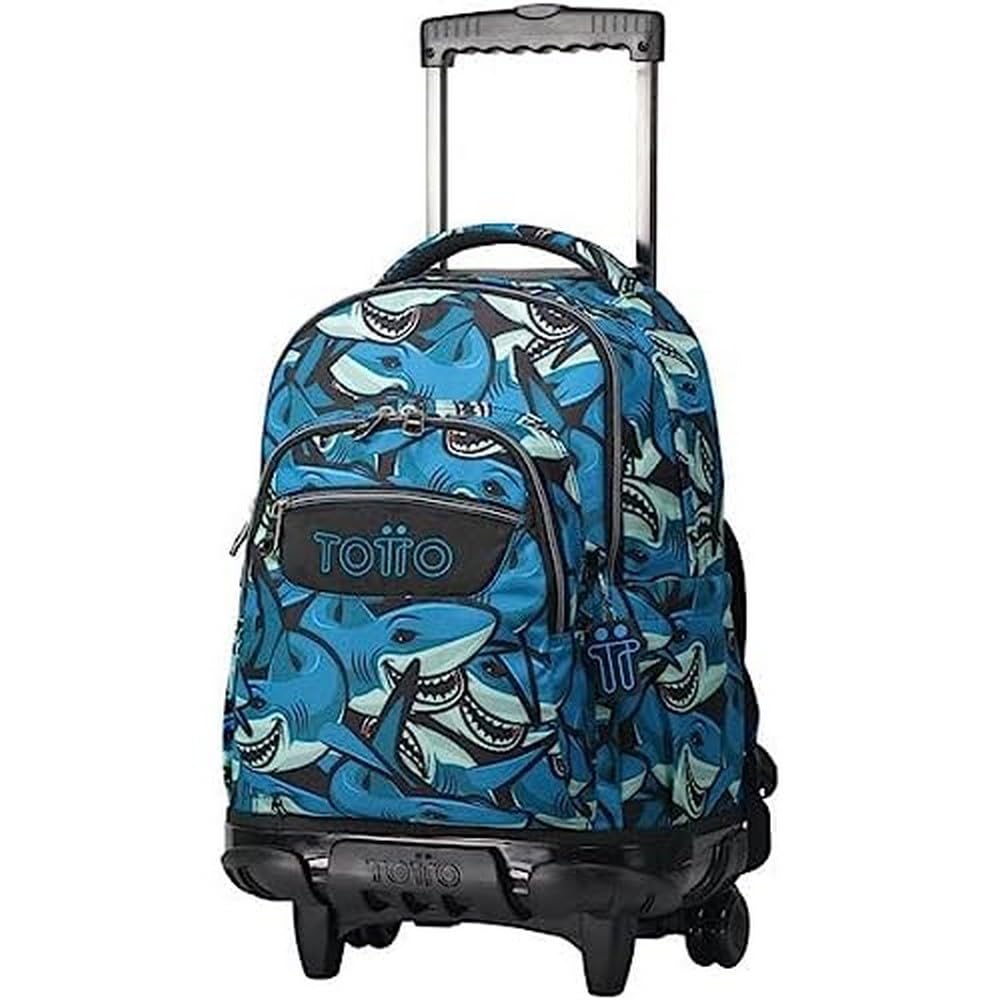 TOTTO Mochila escolar con ruedas tiburones - Renglones TAMAÑO GRANDE