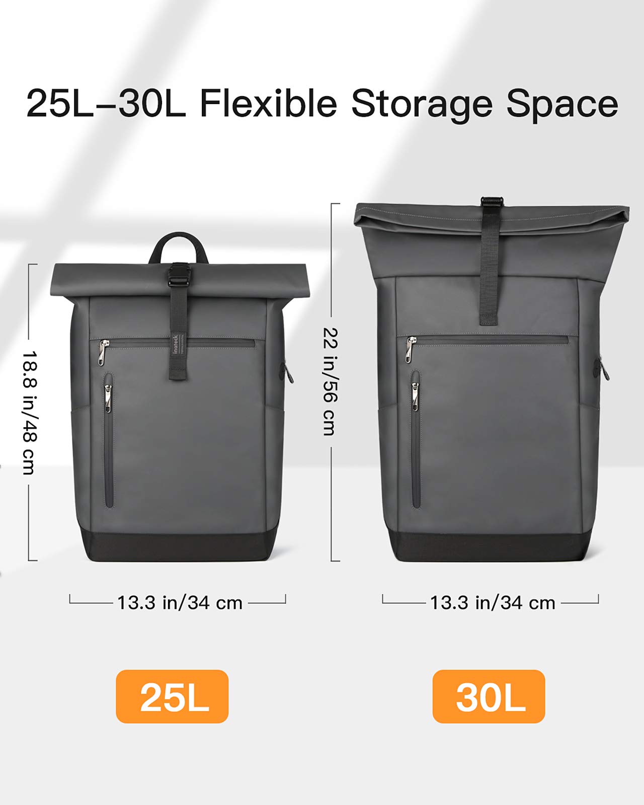 Inateck RollTop plecak męski, damski, 25 l – 30 l, plecak rowerowy, plecak szkolny, na uczelnię, na rower, czas wolny, do pracy, sport, podróże, na rower, stylowy plecak z kieszenią na laptopa 17 cali