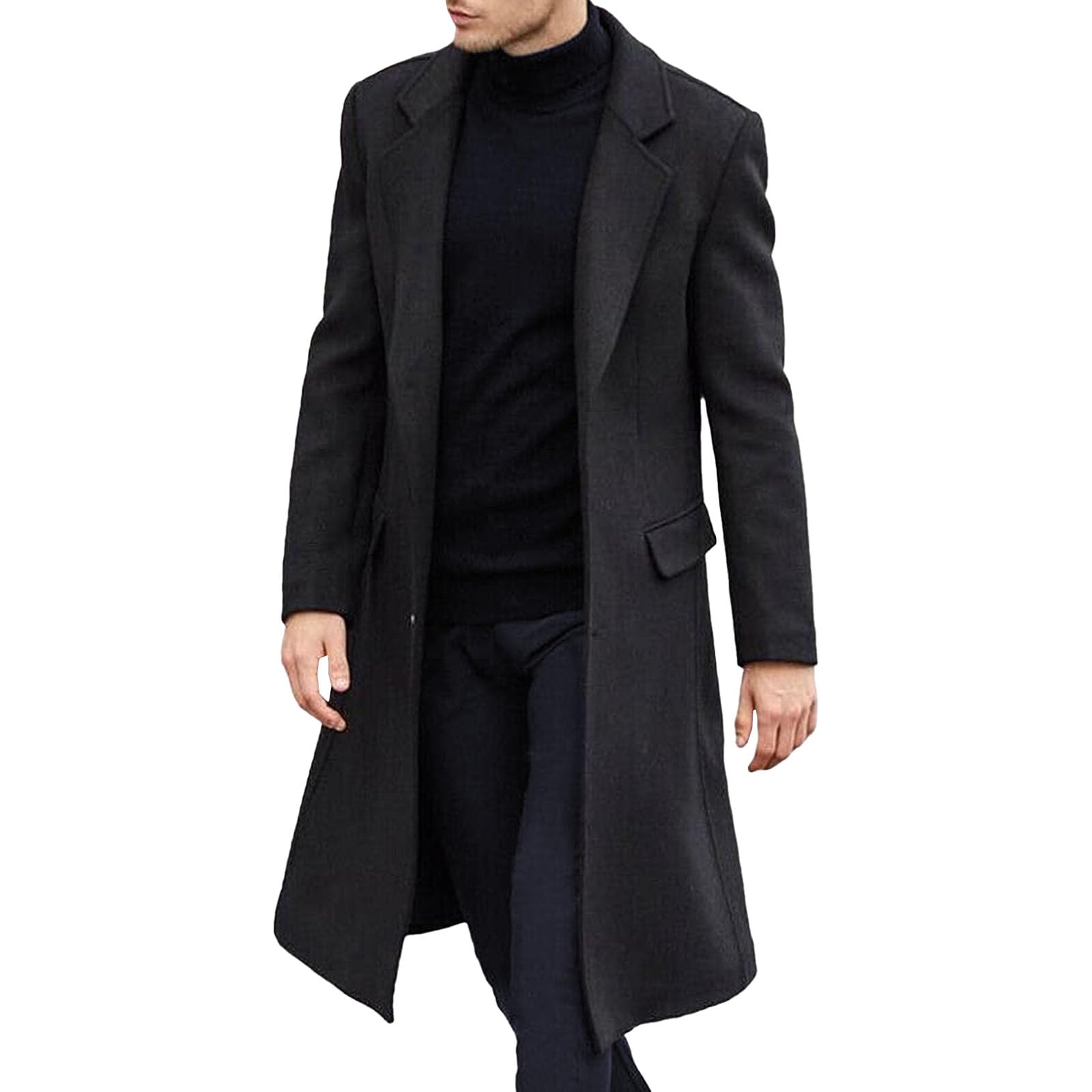Trench da uomo casual elegante collo dentellato cappotto lungo per uomo slim fit lungo monopetto cappotto termico