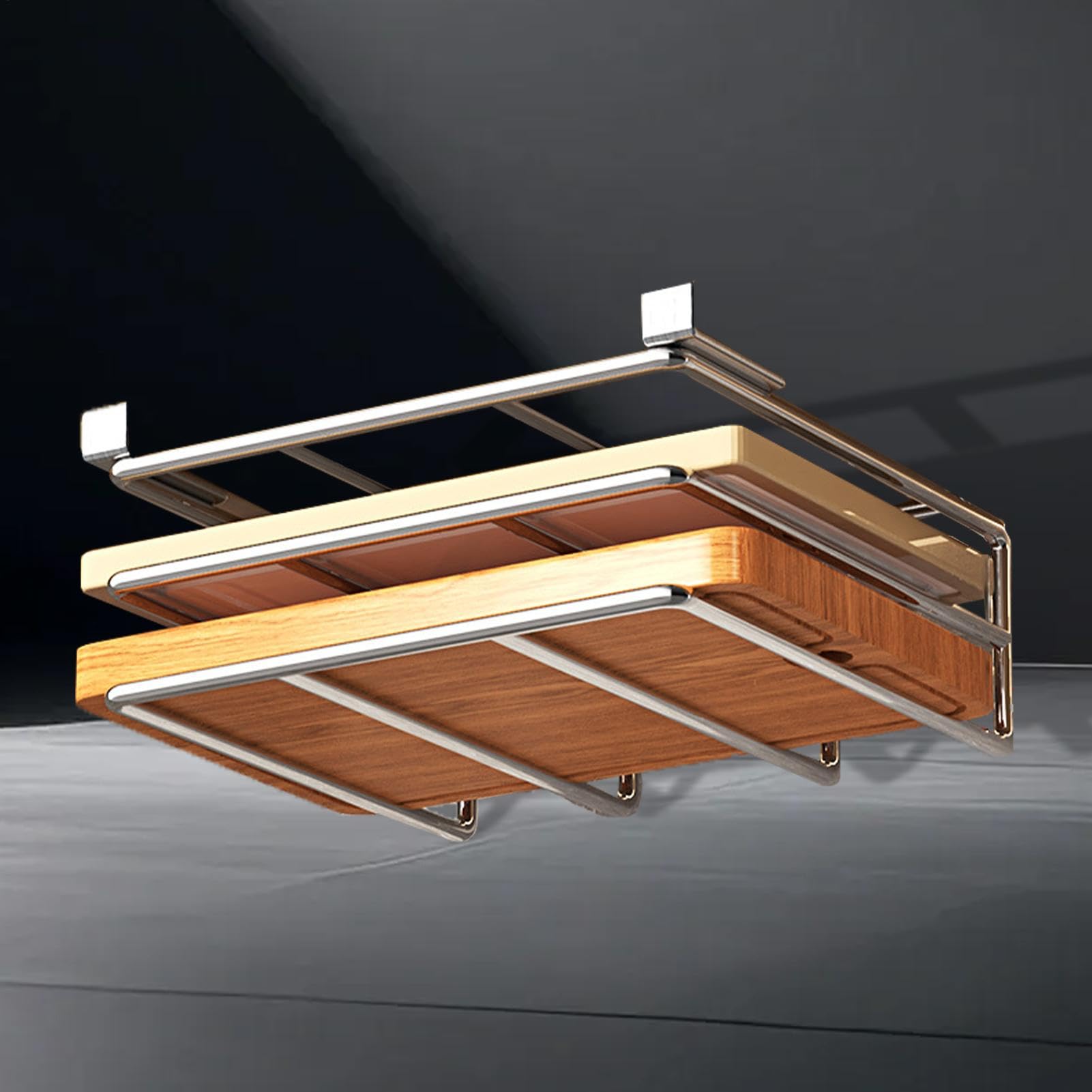 Generico Raccolto di supporto per taglieri, sotto il menomino del cabinet,Hangble Under Gabinet Pan Lid Stand - Rastrellino da tagliere in acciaio inossidabile per cucina