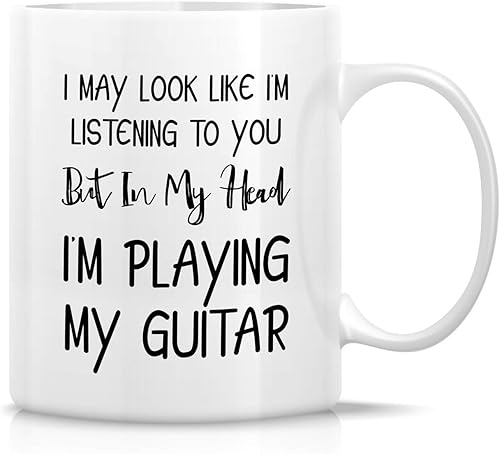 Retreez Taza divertida  Taza de café de cerámica de 11 onzas con texto en inglés Look Like I'm Listening In My Head I'm Playing Guitar Guitarist disponible en Yaxa Costa Rica