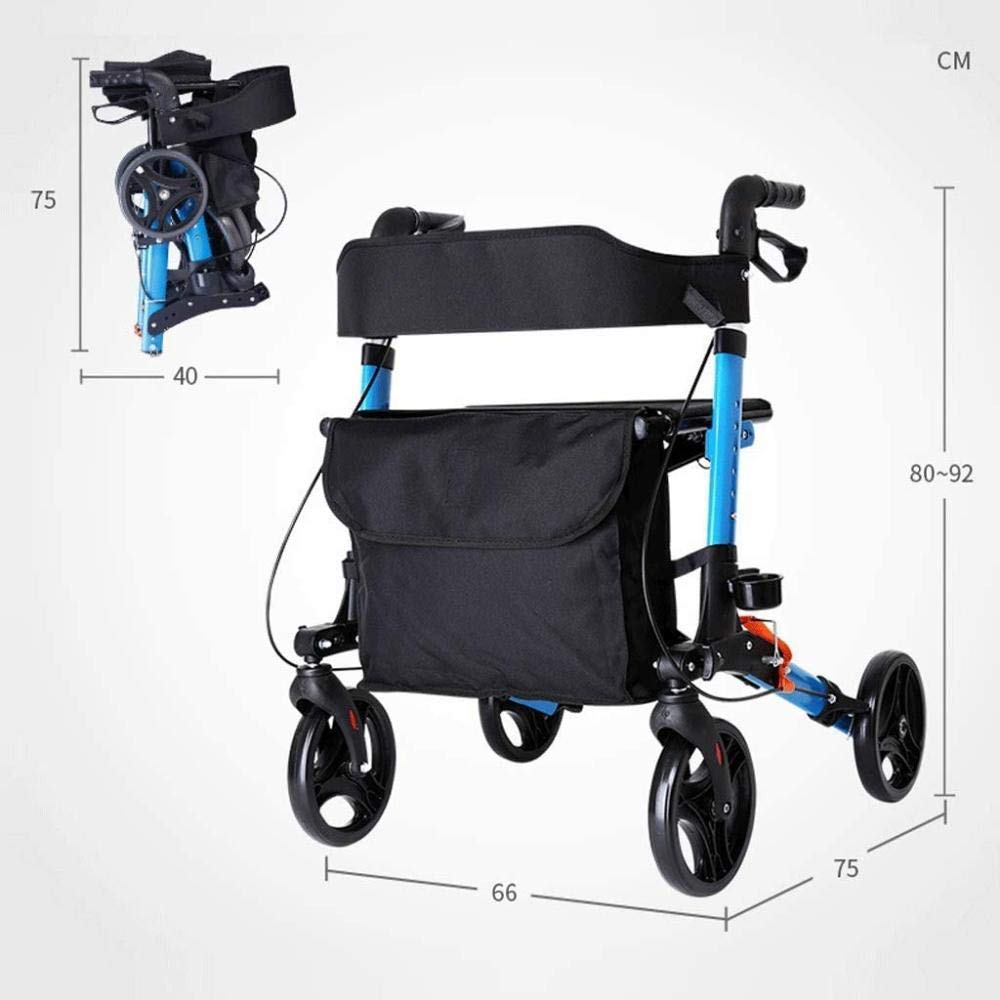 Chodzik dla osób starszych z koszykiem Rollator z 4 kołami Pomoc w chodzeniu Składana rama spacerowa Siedzisko Ergonomiczne hamulce i wyściełana torba materiałowa na plecach Wygodna rocznica vision