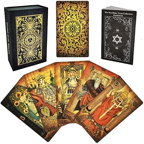 Smoostart 78 Tarot Cards with Guidebook, PVC Waterproof Anti-Wrinkle Luxury Gold Foil Classic Rider Waite Tarot Cards Deck with Exquisite Box for Beginners and Professional Player (Gold Rimless) Cover