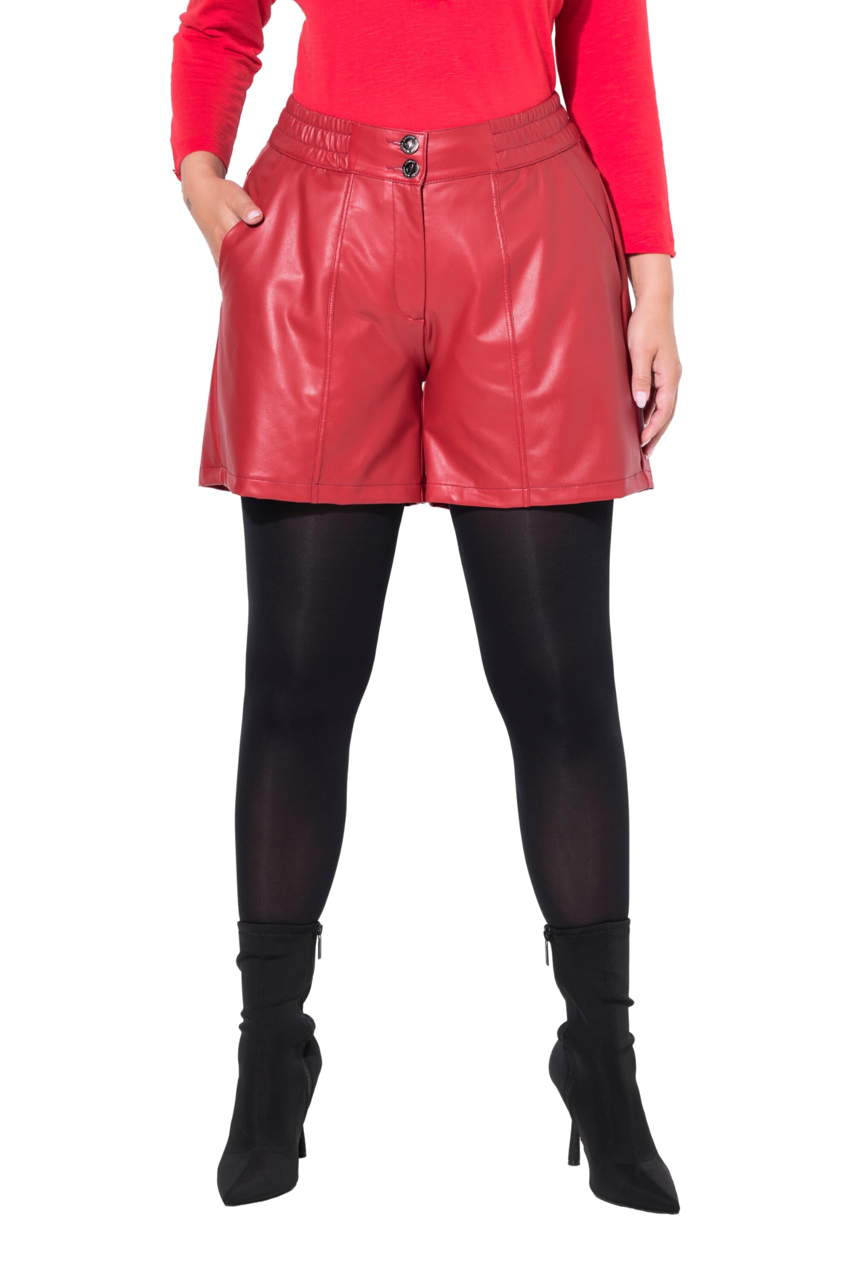 MIAMODA Damen große Größen Übergrößen Plus Size Shorts, weites Bein, Lederoptik 835160