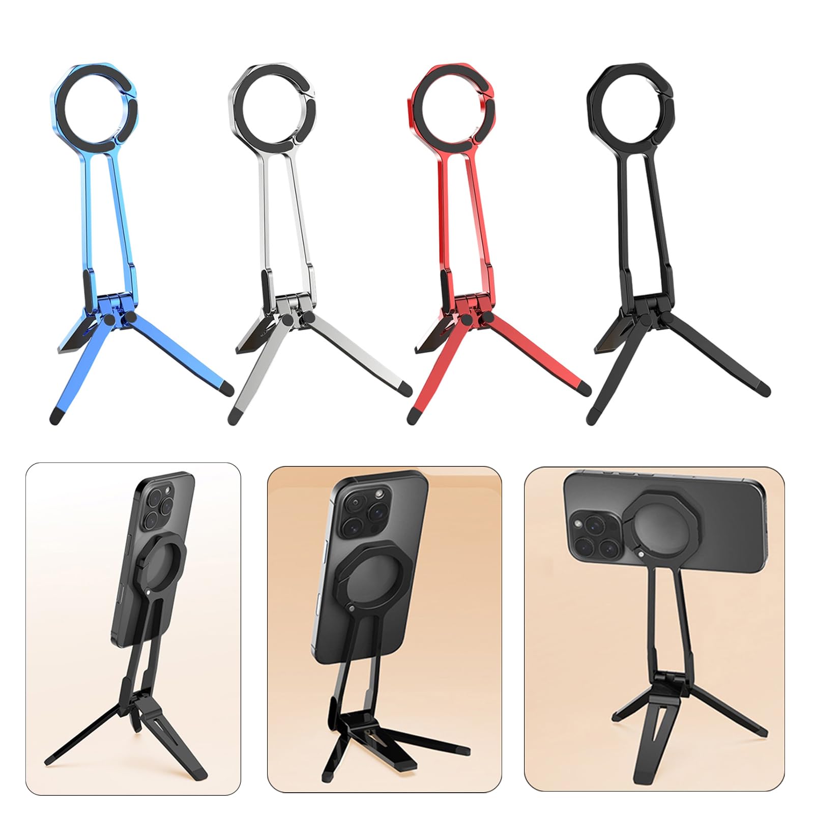 Treppiede magnetico del supporto del telefono Rack 360 Rotazione Regolabile Molla Clip per Smartphone Tablet Video Fotografia
