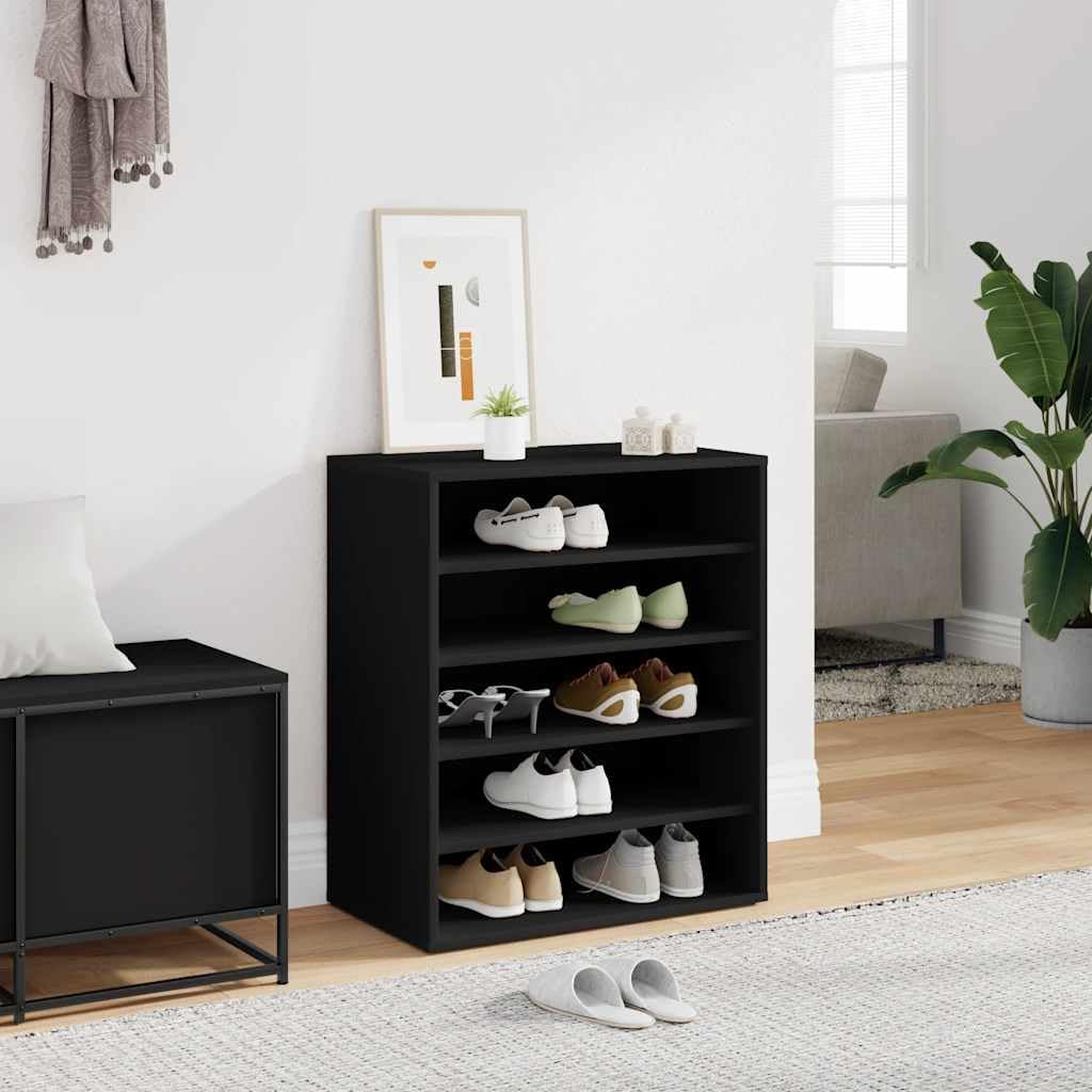 Zapatero negro 60 x 35 x 70 cm de madera con 5 estantes, organizador de zapatos para montaje en suelo o pared, fácil de limpiar