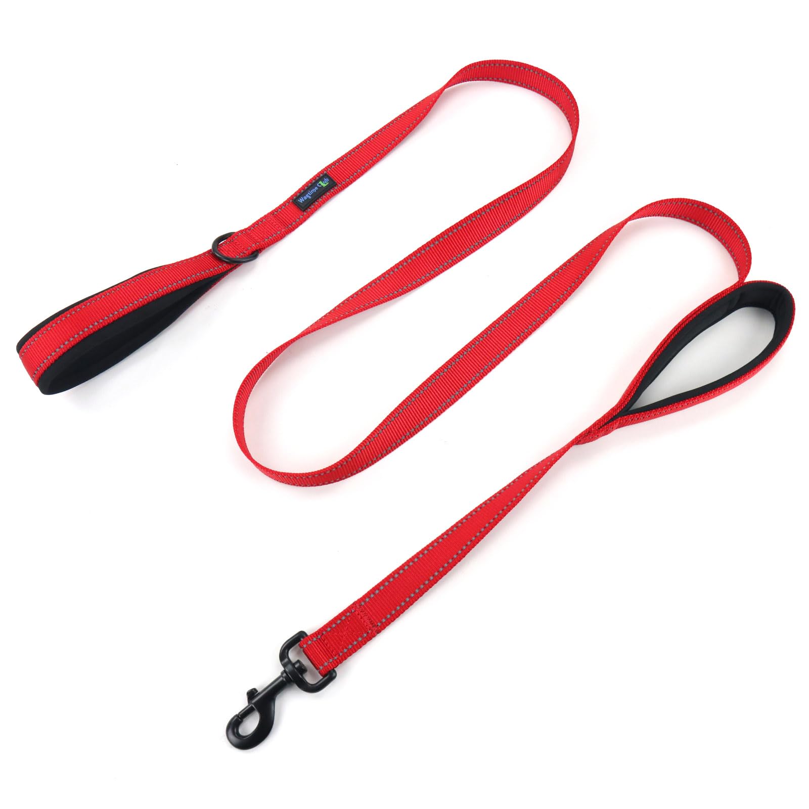 Wagtime Club Double Handle Dog Leash, 6ft Long Heavy Duty Dog Leash with Paded Traffic Handles for Extral Control and Training, Dual Handles Leads, Large Medium Small Dogs (Reflective Carnation Red)
