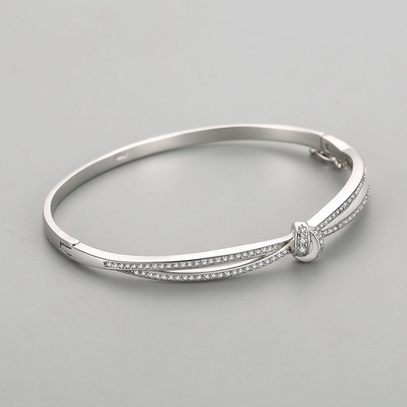 Pulsera de plata 925 para mujer con circonita cúbica, brazalete cruzado de nudo de plata para mujer, adecuado para aniversario