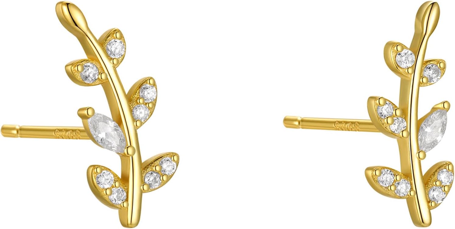 Rnivida 925 Sterling Silver Dainty Cz Climber Stud Earrings, Hypoallergenic Small Cubic Zirconia Ear Crawler Earring for Women