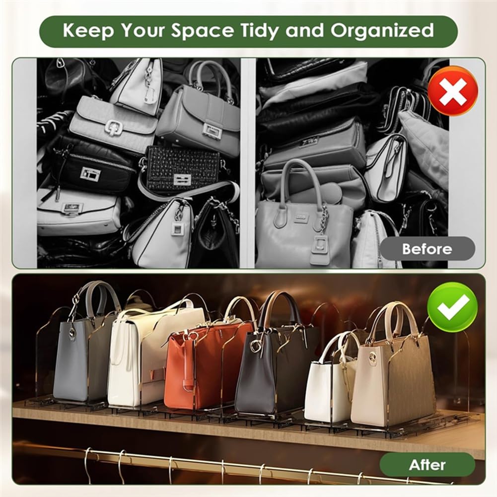Organizador de Bolsos para Armario, Divisor de Estante Ajustable, Organizador de Bolsas Transparentes para Dormitorio y Oficina.