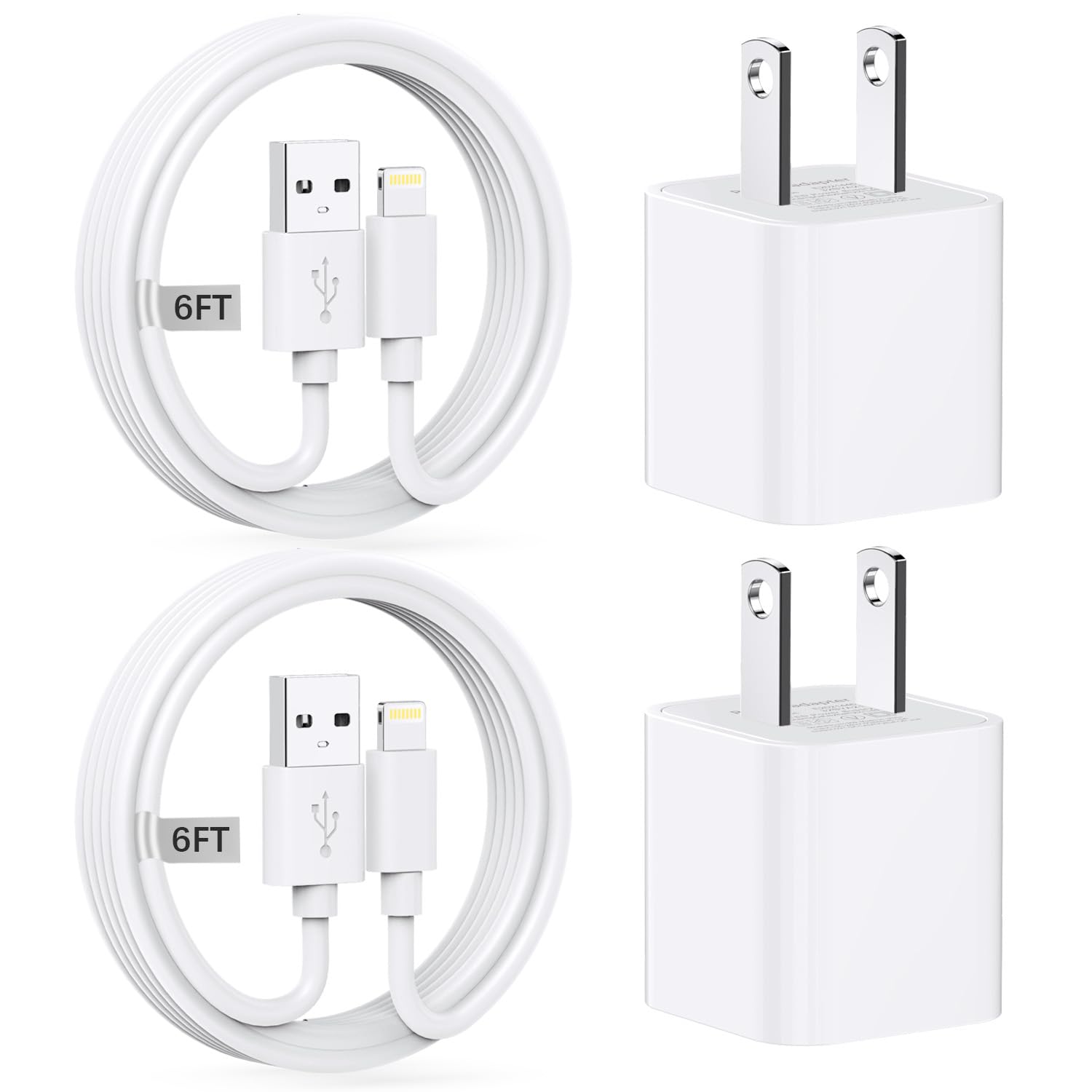 iPhone Charger USB with 6ft Long iPhone Charger Cord 2Pack MFi Certified A-pple Charger Block USB Wall Charger