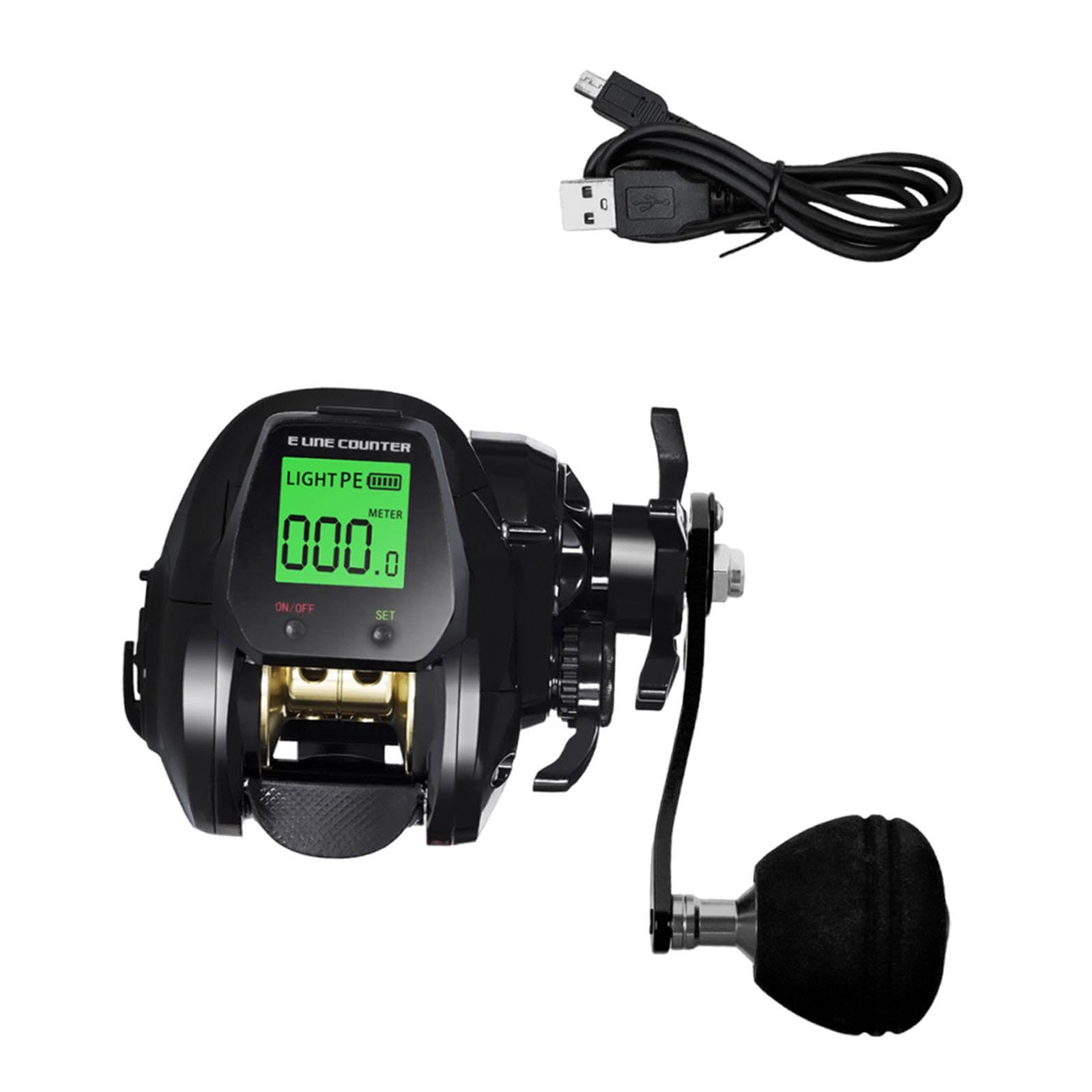 KESOTO Carrete de Pesca con Asistencia Eléctrica, Accesorio de Carga USB, Mano Derecha Negra